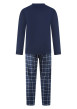 Thumbnail Pyjama long en coton marine à carreaux avec une coupe droite et un col v - Image 2