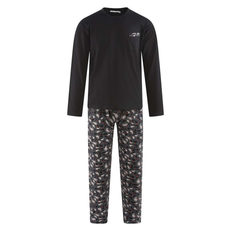 Christian Cane - Pyjama Long En Coton Noir Et Fleuri Avec Une Coupe Droite Et Un Col Rond - Noir