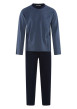Thumbnail Pyjama long en coton bleu à imprimé une coupe droite et un col rond