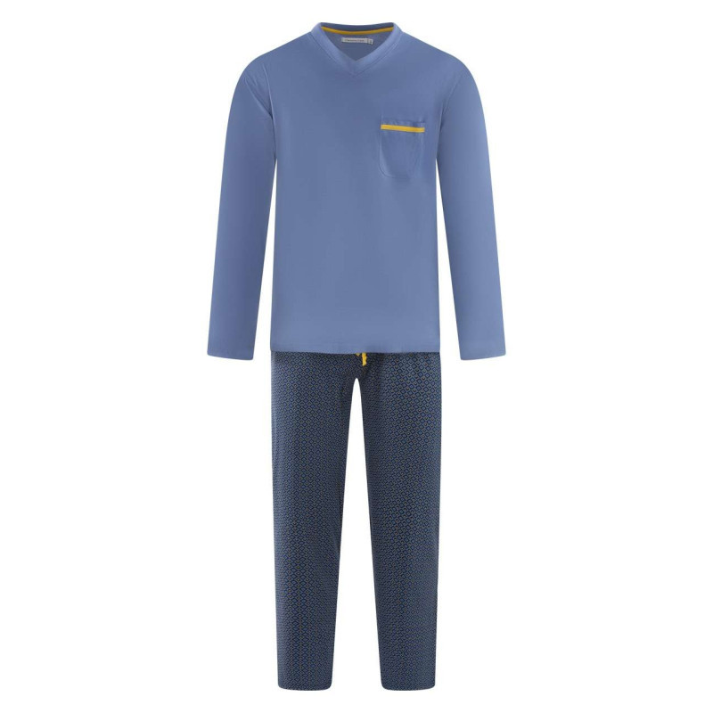 Christian Cane - Pyjama Long En Coton Bleu à Imprimé Avec Une Coupe Droite Et Un Col V - Bleu