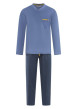 Thumbnail Pyjama long en coton bleu à imprimé avec une coupe droite et un col v