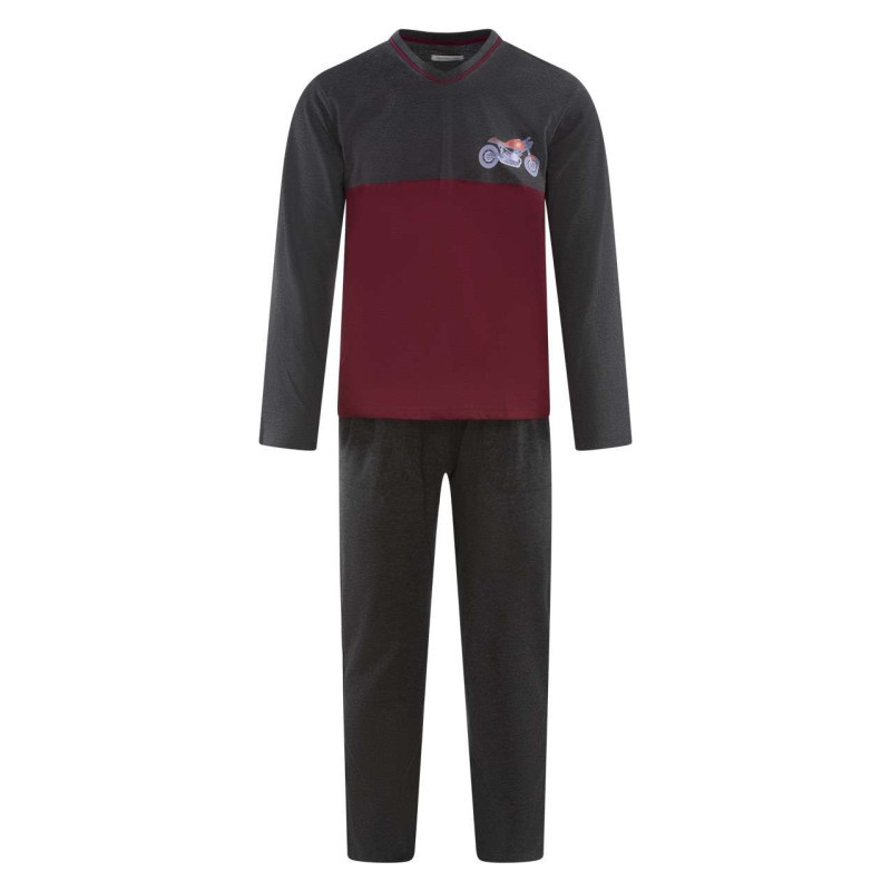 Christian Cane - Pyjama Long Gris Et Bordeaux à Coupe Droite Un Col V Et Des Manches Longues - Gris