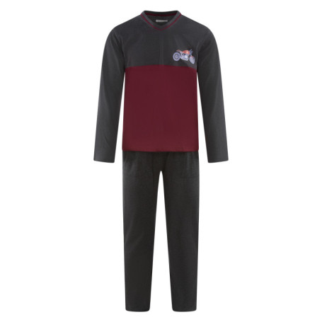 Pyjama long gris et bordeaux à coupe droite un...