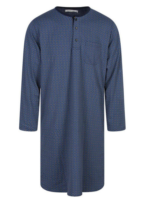 Pyjama Tee-Shirt De Nuit marine à imprimé une coupe droite et un col tunisien