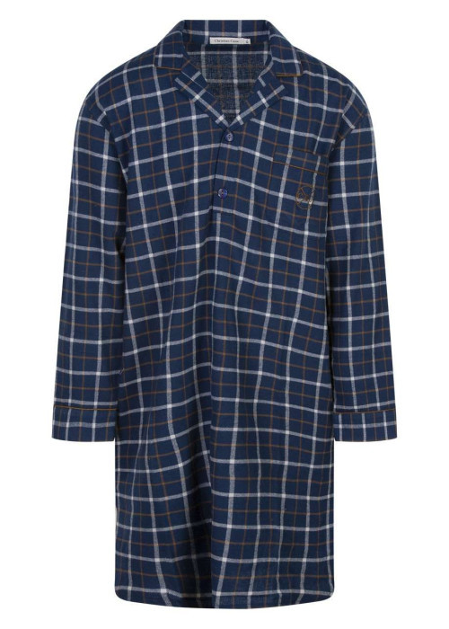 Pyjama chemise de nuit coton marine à carreaux à coupe droite et un col à revers