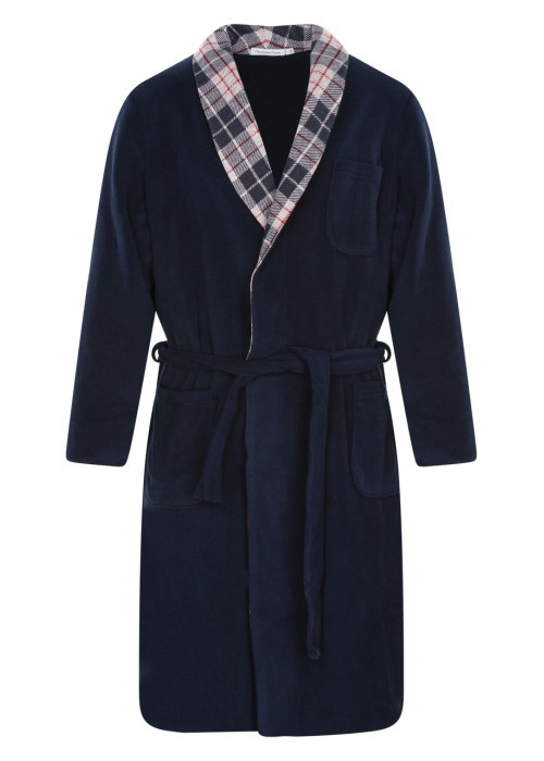 Peignoir marine uni avec une coupe droite et une ceinture à la taille