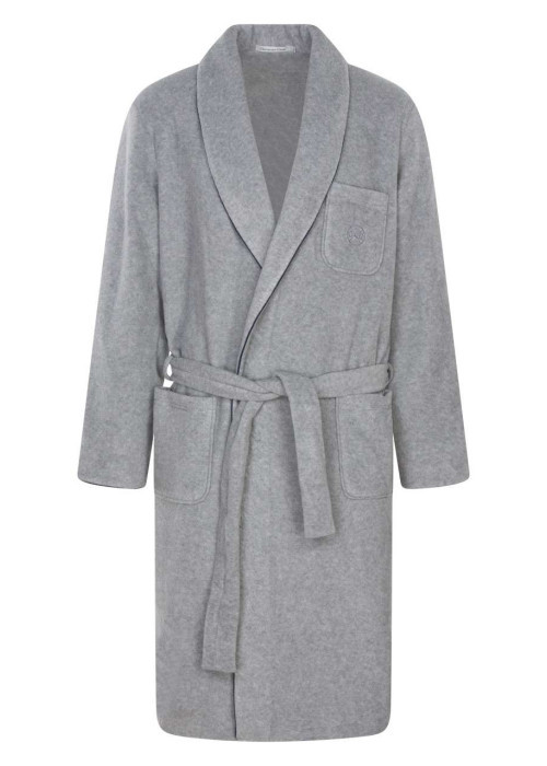 Peignoir gris clair uni avec une coupe droite et une ceinture à la taille