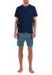 Thumbnail Pyjama court en coton bleu imprimé ovales avec coupe fermée et col tunisien