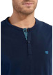 Thumbnail Pyjama court en coton bleu imprimé ovales avec coupe fermée et col tunisien - Image 3