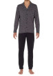 Thumbnail Pyjama long en coton noir imprimé géométrique avec coupe ouverte et col cubain
