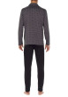 Thumbnail Pyjama long en coton noir imprimé géométrique avec coupe ouverte et col cubain - Image 2