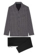 Thumbnail Pyjama long en coton noir imprimé géométrique avec coupe ouverte et col cubain - Image 3