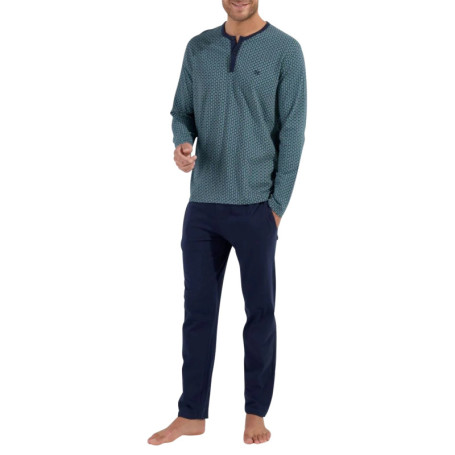 Pyjama long en coton bleu imprimé ovales avec...