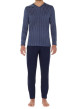 Thumbnail Pyjama long en coton bleu imprimé géométrique avec un col v et une coupe fermée
