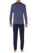 Thumbnail Pyjama long en coton bleu imprimé géométrique avec un col v et une coupe fermée - Image 2