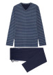 Thumbnail Pyjama long en coton bleu imprimé géométrique avec un col v et une coupe fermée - Image 3