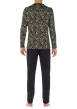 Thumbnail Pyjama long en coton noir imprimé jungle avec un col rond et coupe fermée - Image 2