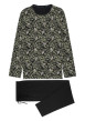 Thumbnail Pyjama long en coton noir imprimé jungle avec un col rond et coupe fermée - Image 3
