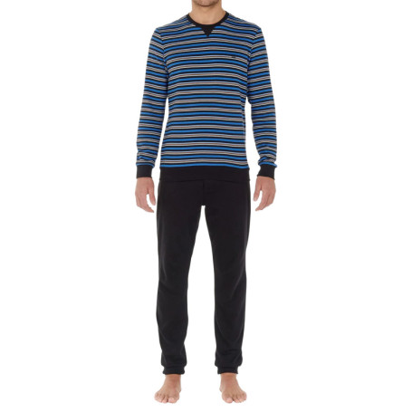 Pyjama long en coton bleu à rayures avec coupe...