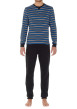 Thumbnail Pyjama long en coton bleu à rayures avec coupe fermée et col rond