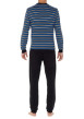 Thumbnail Pyjama long en coton bleu à rayures avec coupe fermée et col rond - Image 2
