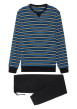 Thumbnail Pyjama long en coton bleu à rayures avec coupe fermée et col rond - Image 3
