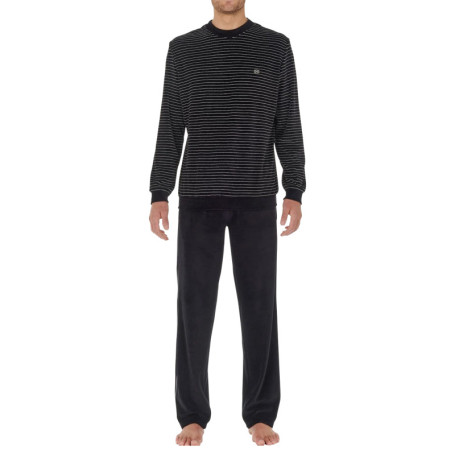 Pyjama long en coton mélangé noir en velours...