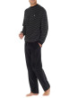 Thumbnail Pyjama long en coton mélangé noir en velours rayé avec un col rond - Image 3