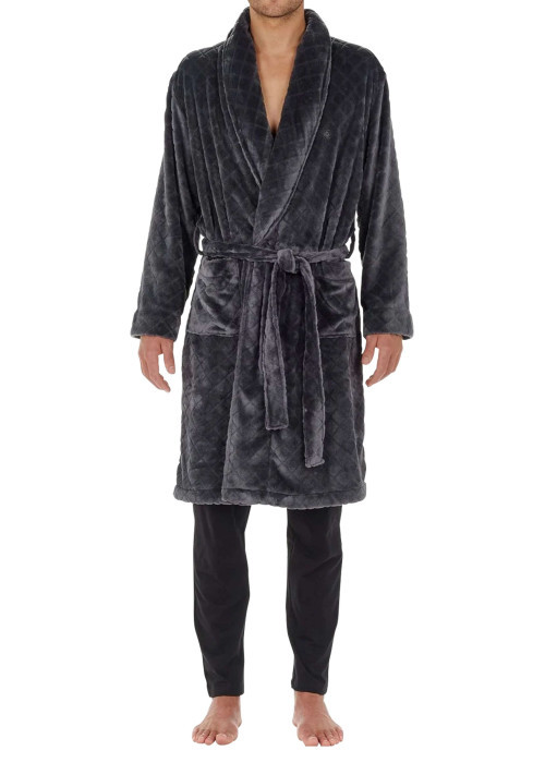 Robe de chambre anthracite avec une coupe droite et un col châle