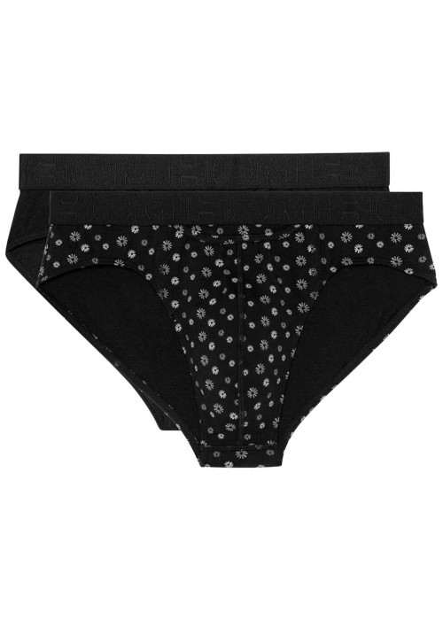 Lot de 2 slips en coton noir imprimé pâquerettes avec une coupe ouverte