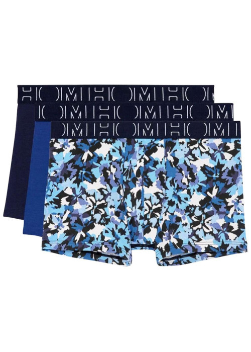 Lot de 3 boxers classiques en coton bleu avec un imprimé fleurs abstraits