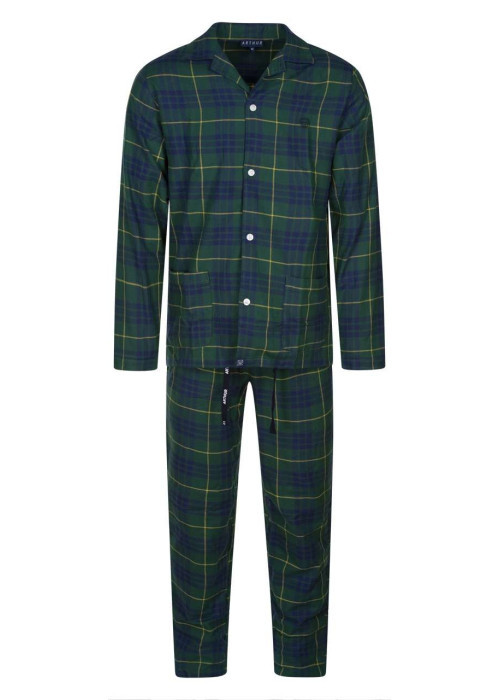 Pyjama long en coton sapin à tartan avec une coupe droite et un col français