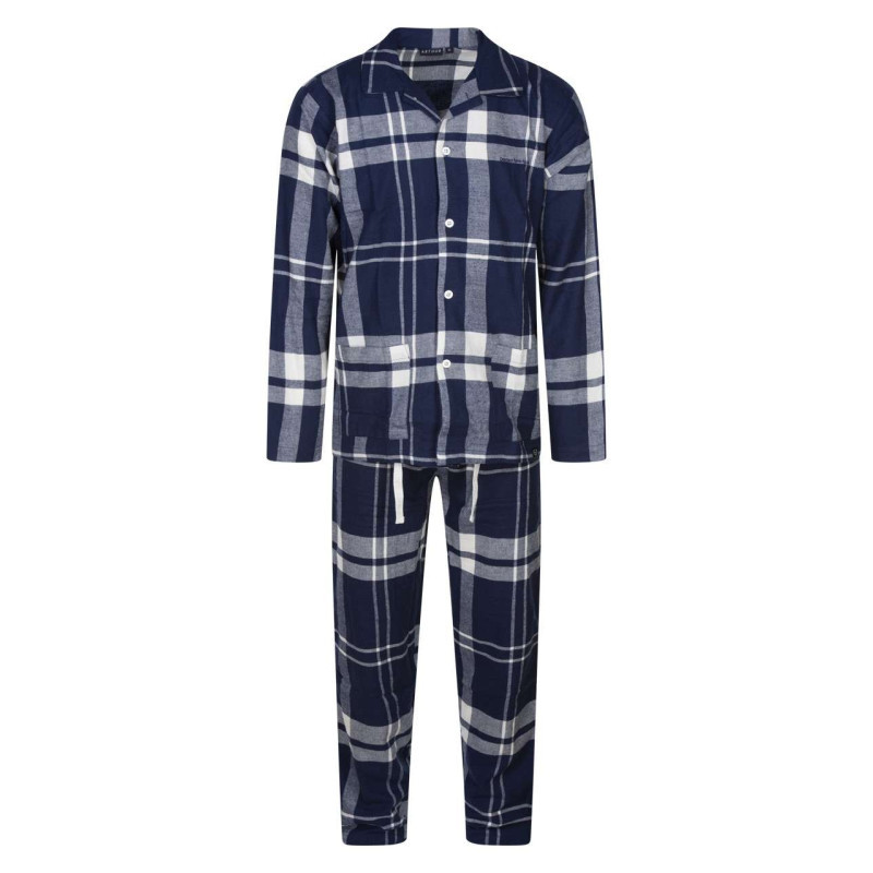 Arthur - Pyjama Long En Coton Marine à Tartan Avec Une Coupe Droite Et Un Col Français - Marine Arthur - Pyjama Long En Coton Marine à Tartan Avec Une Coupe Droite Et Un Col Français - Marine
