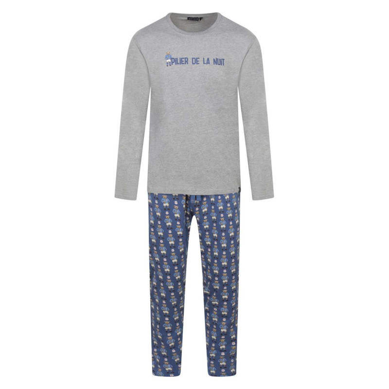 Arthur - Pyjama Long En Coton Gris Imprimé Ours Avec Une Coupe Droite Et Un Col Rond - Gris Arthur - Pyjama Long En Coton Gris Imprimé Ours Avec Une Coupe Droite Et Un Col Rond - Gris