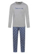 Thumbnail Pyjama long en coton gris imprimé ours avec une coupe droite et un col rond