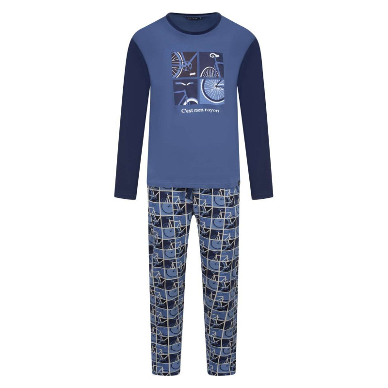 Arthur - Pyjama Long En Coton Bleu Imprimé Vélo Avec Une Coupe Droite Et Un Col Rond - Bleu Arthur - Pyjama Long En Coton Bleu Imprimé Vélo Avec Une Coupe Droite Et Un Col Rond - Bleu