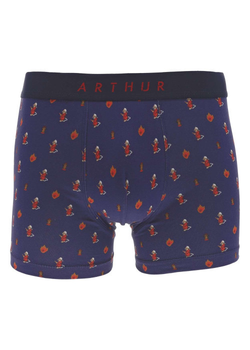 Boxer en coton marine imprimé avec une coupe ajusté et une taille élastiquée