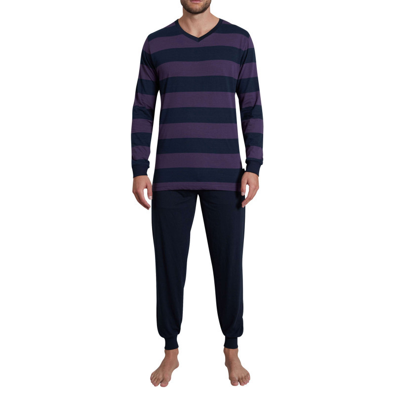 Tom Tailor - Pyjama Long Marine Rayé Avec Une Coupe Droite Un Col V Et Des Manches Longues - Marine Tom Tailor - Pyjama Long Marine Rayé Avec Une Coupe Droite Un Col V Et Des Manches Longues - Marine