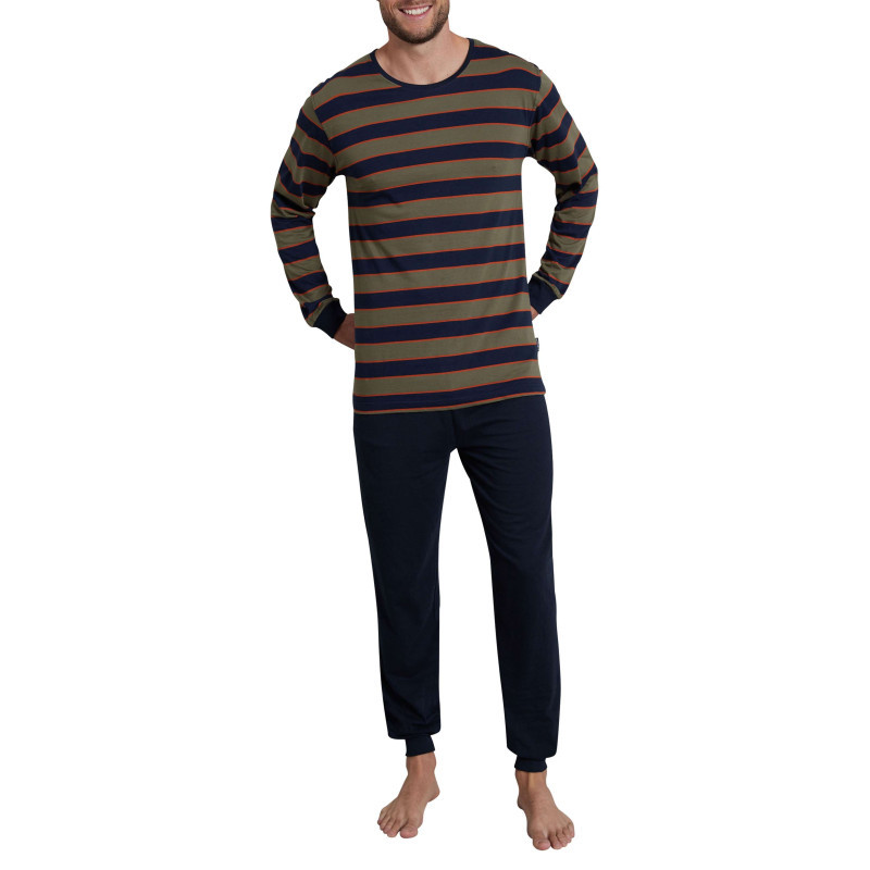 Tom Tailor - Pyjama Long Marine Rayé Avec Une Coupe Droite Un Col Rond Et Des Manches Longues - Marine Tom Tailor - Pyjama Long Marine Rayé Avec Une Coupe Droite Un Col Rond Et Des Manches Longues - Marine