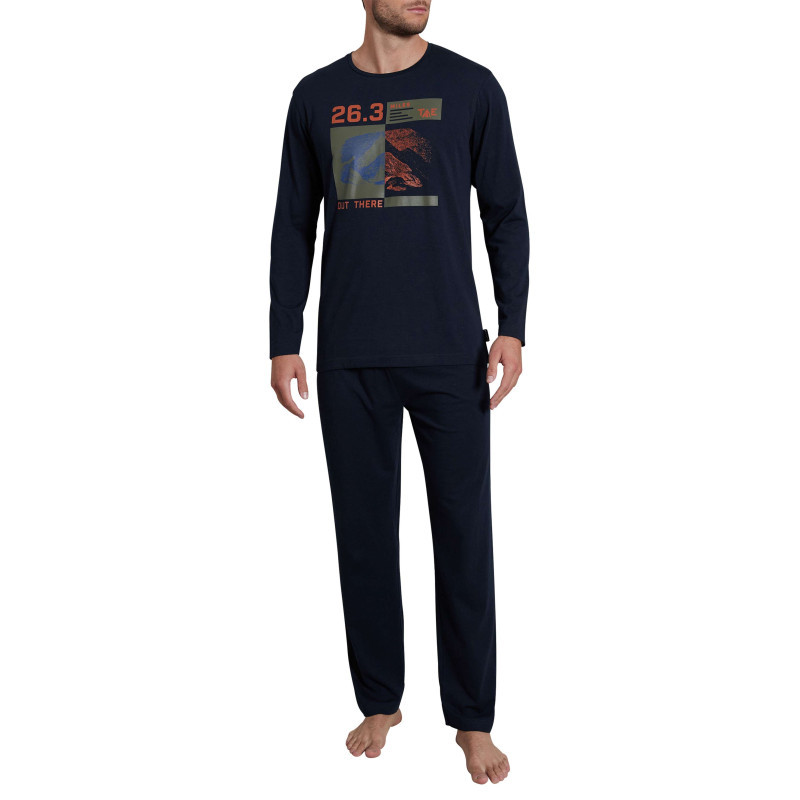 Tom Tailor - Pyjama Long Marine Imprimé Avec Une Coupe Droite Et Un Col Rond - Marine Tom Tailor - Pyjama Long Marine Imprimé Avec Une Coupe Droite Et Un Col Rond - Marine