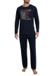 Thumbnail Pyjama long marine imprimé avec une coupe droite et un col rond