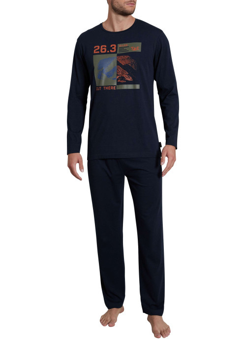 Pyjama long marine imprimé avec une coupe droite et un col rond