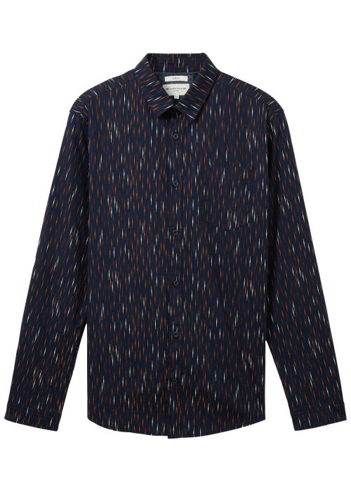 Chemise en coton marine imprimé coupe regular fit col français