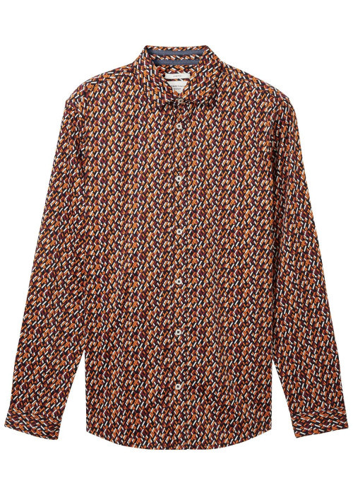Chemise en coton marine imprimé coupe regular fit avec un col français