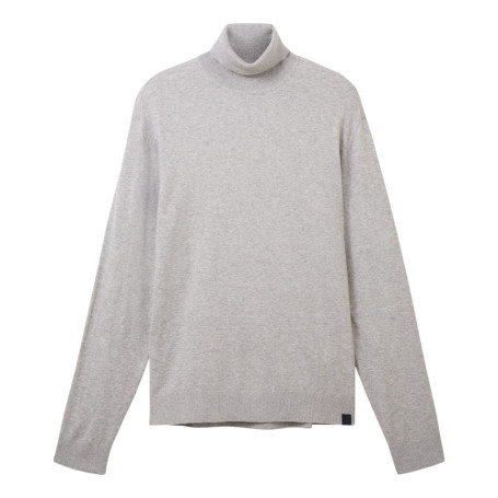 Pull gris clair chiné à coupe droite col roulé...