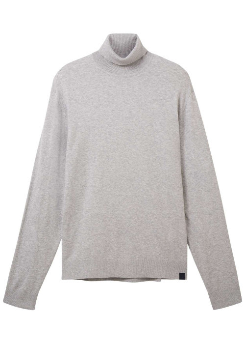 Pull gris clair chiné à coupe droite col roulé et à manches longues