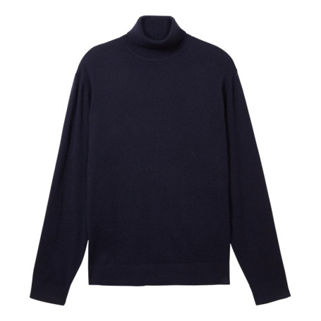 Pull marine chiné à coupe droite col roulé et à...