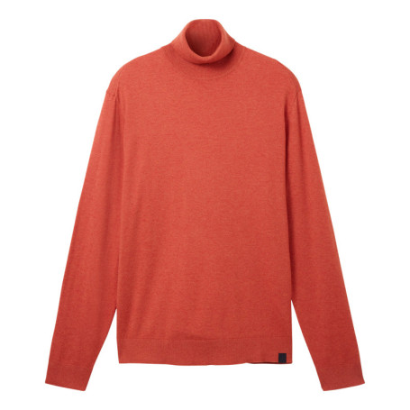 Pull brique chiné à coupe droite col roulé et à...
