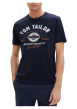 Thumbnail T-shirt en coton marine uni coupe droite avec un col rond et des inscriptions - Image 4