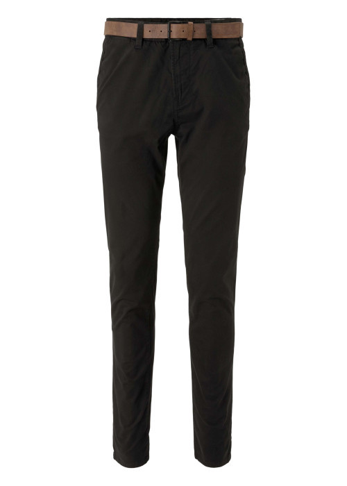 Pantalon Chino en coton noir uni avec une coupe slim et poches latérales